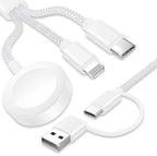 Upgraded 3 in 2 USB C Cable for Apple Watch Charger (4FT/1.2M) Travel USBC Multi Fast Charging Cord Compatible with iWatch Ultra 2/SE 2/10/9/8/7-1, iPhone 16 Pro Max Plus/15/14/13/12/11, iPad, AirPods