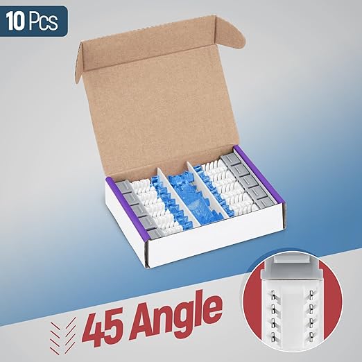 Everest 45° Angled RJ45 Cat5e Keystone Jacks 10-Pack in Gray - Slim Profile Female RJ45 Connectors - Cat 5e Keystone Jack - Compatible with 45° Angled Speed Termination Tool - 45Term (B0BL3GS7ZY)