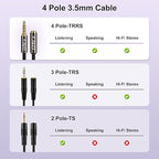 J&D 3.5mm TRRS Cable, 1/8 Inch 4 Pole TRRS Jack Male to Female Auxiliary Extension Cable for Headphones, Car Stereos, Phones and Speakers, 3 Feet