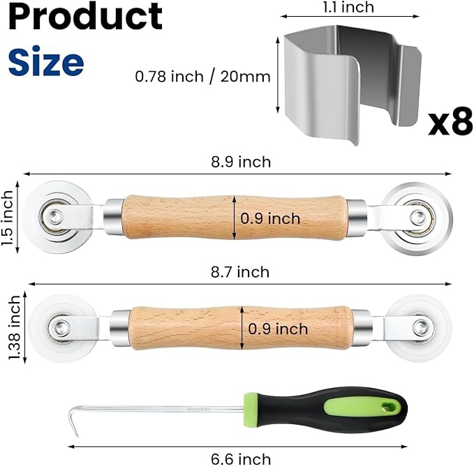4 in 1 Screen Repair Kit, Screen Roller Tool Kit Inlcuded Metal/Nylon Screen Roller Tool, Spline Removal Hook and Screen Clips, Screen Repair Tool for Installing Door Window Mesh
