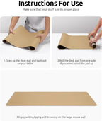 YSAGi Leather Desk Protector, Office Mat, Large Mouse Pad, Non-Slip PU Leather Blotter, Laptop Desk, Waterproof Writing Pad for Office and Home (Latte, 23.6" x 13.8")