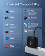 AOHI 100W USB C Charger GaN+, 2 Port Type C PD Wall Charger Foldable Power Adapter with 4ft USB C LED Display Cable for MacBook Pro/Air, iPad Pro, iPhone 15/14/13/12, Galaxy, Laptops, Black