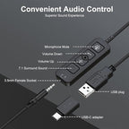 MAIRDI USB Headset with Microphone, Type-C/USB/3.5mm Jack 3-in-1 PC Headset, Computer Headset with Mic Noise Canceling for Teams Call Centers Skype Zoom Home Office Dragon Nuance Dictation