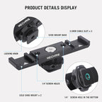 Dual Cold Shoe Extension Bar Mount, Aluminum Dual Hot Shoe Mount Bracket with 1/4" Thread & Cable Slot, Cold Shoe Bracket for DSLR Camera LED Video Light Microphone Monitor (62034)