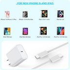 10FT Woven Cable for Apple 16 15, 60W 10Foot USB C to Type C Braided Charger Cable Cord & 20W USB C Charger Block Cube Travel Plug Super Quick Charging for iPhone 16 15/16 15 Plus/Pro/Pro Max,iPad Pro