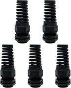 LeMotech 5Pcs NPT 1" IP68 Waterproof Cable Gland Flex Spiral Strain Relief Black Nylon Joint with Gaskets for 18-25mm Wire Thread