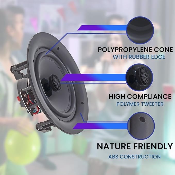 Vaiyer Home Audio System Kit, 6-Channel 6000 Watts Bluetooth Amplifier with 6.5" 12 QTY of 200 W Each Frameless in-Ceiling Speakers & 16 AWG 500 ft. Speaker Wire - Perfect for Home, Office, Restaurant
