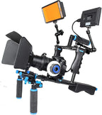 Shoulder Rig Stabilizer Kit, Aluminum Alloy Camera Stabilizer Cage with Top Handle Follow Focus Rods Shoulder Rig 1/4 3/8 Screw