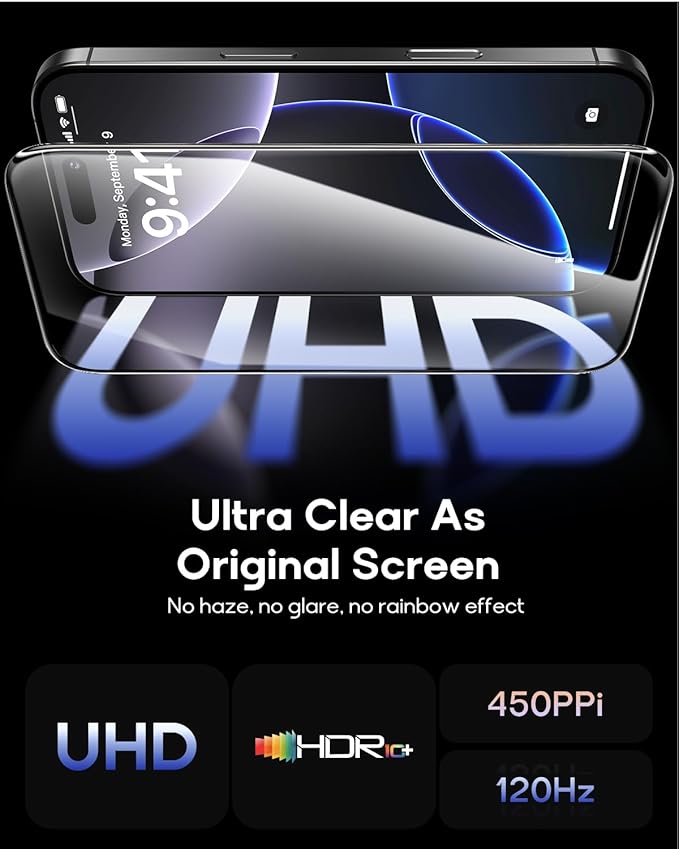 3 Pack for iPhone 15 Tempered Glass Screen Protector:9H+ Durable, Auto Positioning, Bubble Free, High Definition, Easy Installation