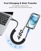 USB A to USB C Cable 3FT/6FT, Coiled USB C Cable for Car, 66W USB C Cable Fast Charging 3A USB C iPhone Cable Compatible with iPhone 16/15/Samsung Galaxy S20 S10 Plus Note 10 9 and More USB C Devices