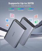 ORICO Aluminum 3.5 Hard Drive Enclosure with USB 3.2 Gen 2 6Gbps Transfer Speed, Fit for 3.5/2.5 Inch SATA HDD SSD Up to 20TB, USB C to USB C/A 2 in 1 Cable Compatible with MacBook Windows(DD35-C3)