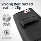 Turtleback Belt Holder for iPhone 16 Pro, 16e, 15 pro 14 Pro 13 Pro -Large- Fits w/Defender Bulky Style Cases, Premium Black Leather, Horizontal Case, Magnetic Closure Leather Wrapped Belt Clip