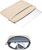 MOSISO 13.3 inch Laptop Case, 13-13.3 inch Puffy Laptop Sleeve Compatible with MacBook Air 13 13.6 M4 M3 M2 M1/Pro 13/Pro 14, HP Dell ASUS Lenovo,Polyester Horizontal Bag with Small Case, Apricot