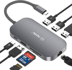 USB C Hub, 9-in-1 Type C Hub with Ethernet Port, 4K USB C to HDMI, 2 USB 3.0 Ports,1 USB 2.0 Port, USB-C Power Delivery, Portable for Mac Pro and Other Type C Laptops