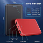 [2 Pack] Portable Charger Power Bank 10000mAh,Ultra Slim Compact External Battery Pack with USB C Input & Dual USB Outputs Backup Charger Compatible with iPhone 13,12, Samsung S20,Tablet-Black+Red