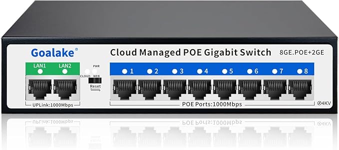8 Port Gigabit PoE Switch with 2*1000Mbps Uplink, Easy Managed 10 Port Gigabit POE Switch Compatible with IEEE 802.3af/at Devices@120W, AI PoE Auto Recovery&Extend, Vlan, Metal Pluy&Play