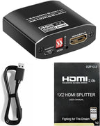 1x2 HDMI Splitter, HDR 4K@60Hz HDMI spliter 1 in 2 Out, Supports HDMI 2.0, HDCP 2.2, Mirror Screen Monitors Supports EDID Control for Xbox PS3/4/5 PC DVD Fire Stick Blu-Ray Player TV