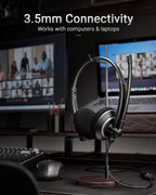 Wired Headset with Microphone for PC Laptop - 3.5mm Jack On Ear Headphones with Noise Cancelling Microphone for Boom Skype Webinars, in-line Control,Comfortable