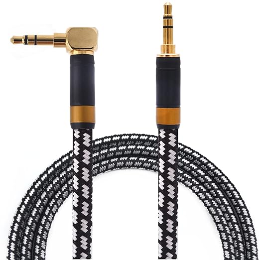 Aux Cord, Audiophile 3.5mm Stereo Audio Cable [1m (3.2Feet), Silvered-Plated Copper core, Right Angle] Unbreakable and Great for Laptop, Tablets, Headphones, Cars and More.