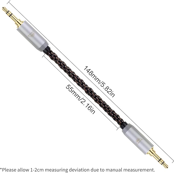 okcsc 3.5MM Male to 2.5MM Male Ultra Short Hifil Male to Male AUX Audio Cable OFC Pair Recording Cable Wire-Breakage-Prevention Design Adoption of 8-Core Braided Structure 5.82 inch