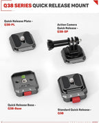 IFOOTAGE Action Camera Adapter Quick Release, Aluminum Tripod Mount Adapter, Quick Release Plate Compatible with GoPro/DJI Action Camera, Q38-RS