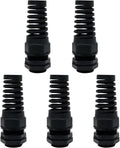 LeMotech 5Pcs NPT 1/2" IP68 Waterproof Cable Gland Flex Spiral Strain Relief Black Nylon Joint with Gaskets for 6-12mm Wire Thread