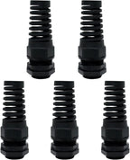 LeMotech 5Pcs NPT 1/2" IP68 Waterproof Cable Gland Flex Spiral Strain Relief Black Nylon Joint with Gaskets for 6-12mm Wire Thread