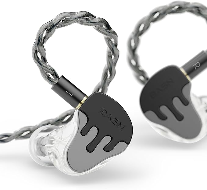 BASN BmasterX in Ear Audio Monitor, Hybrid 6 Drivers IEM Earphones with Crystal Clear Sound, Detachable Cable Plus Carrying Case & Fit Kit for Musician, Stage, Studio (3.5mm/4.4mm Jack, Black/Silver)