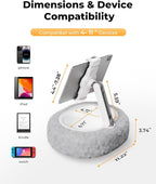 Kindle Pillow Stand – Soft Grey Fuzzy Tablet Holder with Storage Bowl, Hands-Free Lap Stand for Bed, Couch – Compatible with Kindle, iPad, Phones & E-Readers (Gray)