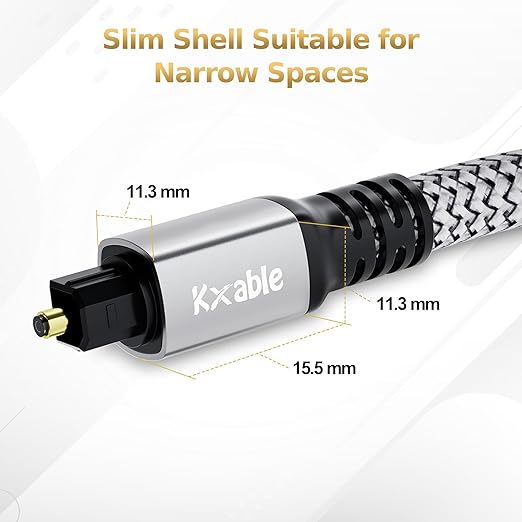 Optical Audio Cable 6.6FT /2M, Digital Audio Cable, Toslink Fiber Optic Cord, [Nylon Braided, Slim Aluminum Shell, Gold Plated Connector], for Home Theater, Sound Bar, PS4, Xbox, TV and More