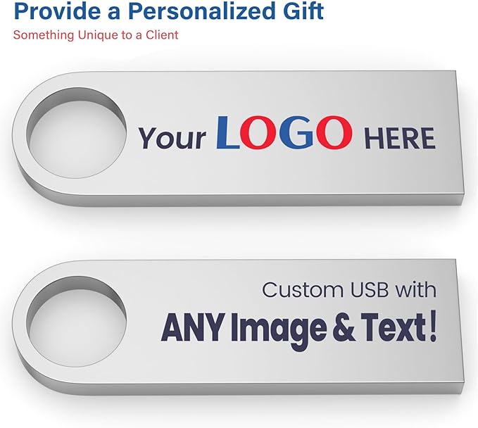 Customizable Flash Drives 16GB, Wooolken Personalized USB 2.0 Thumb Drives 10/20/50/100 Pack, Logo Pendrive Custom Memory Stick USB Engraved Logo (Metal)