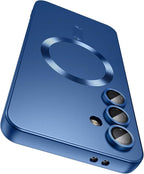 Magnetic for Samsung Galaxy S25 Plus Case [Compatible with MagSafe][Built-in Camera Lens Protector] Slim Soft Silicone Bumper Shockproof Metallic Luster Phone Shell (Blue)