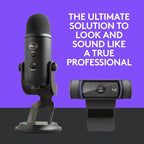 Logitech C920x HD Pro Webcam, Full HD 1080p/30fps - Black w/Blue Yeti USB Microphone - Blackout