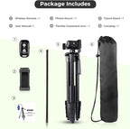 Aureday Phone Tripod, 82" Tripod for iPhone with Flexible Gooseneck, Wireless Remote and Phone Holder, Extendable Cell Phone&Camera Tripod Stand for Selfies/Video Recording/Live Streaming/Vlogging