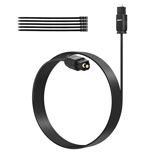 Adoreen Ultra-Thin Slim Digital Optical Audio Cable 40FT, Fiber Optic SPDIF Toslink Cord Gold-Plated High-Speed Flexible & Durable for TV Soundbar Home Theater Game Console PS4 Xbox Samsung +Ties