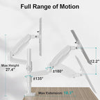 MOUNT PRO Dual Monitor Mount for 13-32" Computer Screen, Tall Monitor Stands for 2 Monitors, Adjustable Gas Spring Double Vertical Monitor Desk Mount, Each Arm Holds 4.4 to19.8lbs, VESA Mount, White