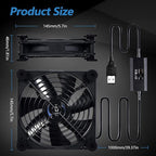 Quiet 140mm USB Fan, 5V USB Portable Cooling Fan for Flat Panel TV Receiver Router DVR PlayStation Xbox Computer Cabinet Cooler
