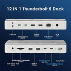 WAVLINK Thunderbolt 5 Docking Station, 12-in-1 Thunderbolt 5 Dock with 120Gbps Max Transfer, 140W PD, 2.5G Ethernet Port, 4X USB-A 3.2 Gen 2, SD 4.0, 8K Display for Thunderbolt 5/4 Laptops