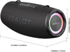 ZEALOT 80W Portable Bluetooth Speaker, Stereo Sound with Deep Bass,IPX6 Waterproof, LED Light,Bluetooth 5.2, Indoor/Outdoor Speaker for Party, Gathering, Pool, Camping,Travel (Black)