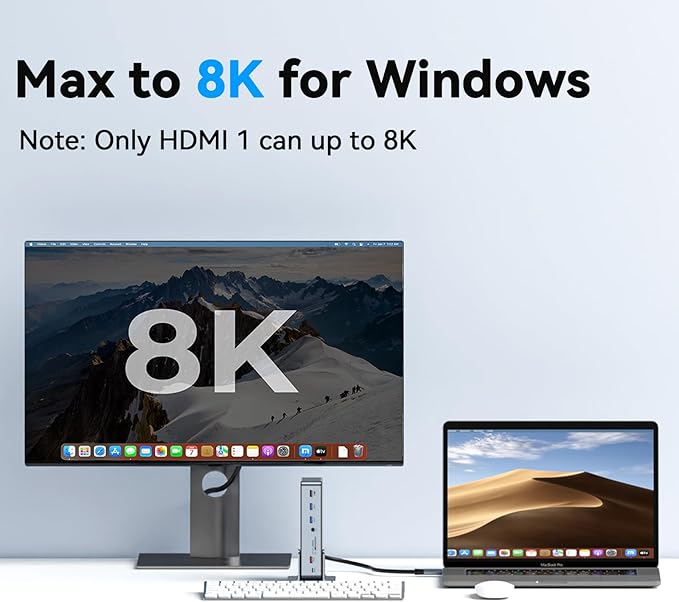 DisplayLink Docking Station Triple 4K@60Hz Monitor with 120W Power Adapter, Laptop Dock for Thunderbolt 5/4/3, USB C M1/M2/M3/M4 MacBook/Windows(Single 8K)/Chrome(3 HDMI, 2 DP, 6 USB, Ethernet)