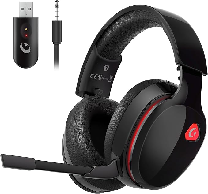 2.4GHz Wireless Gaming Headset for PS5, PS4 Fortnite & Call of Duty/FPS Gamers, PC, Nintendo Switch, Bluetooth 5.3 Gaming Headphones with Mic, Stereo Sound, Red Light -BlackRed