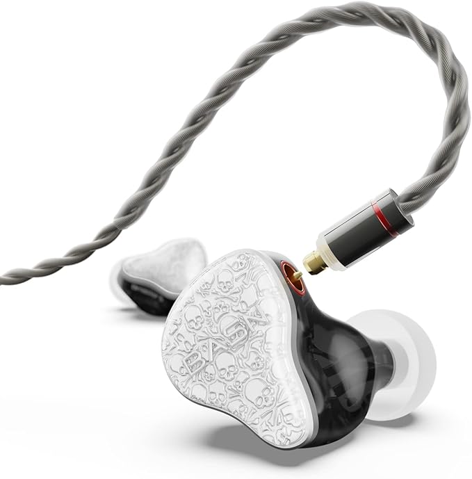 BASN Bmaster5 in Ear Monitors, 1DLC Diaphragm+4BA 5 Drivers IEM Earphones with Silver-Plated OFC Cable, Noise Isolation Wired Earbuds for Musicians (Glacier White)