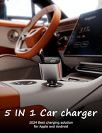 Retractable Car Charger with Dual Retractable Cords, Type-C Cable Fast Charging Up to 100W, 4 in 1 Fast Car Phone Charger with Voltage Display for iPhone 16/15/14/13/12 Pro Max,iPad,Samsung