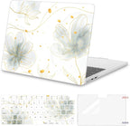 MOSISO Compatible with MacBook Air 13 inch Case 2025 2024 2023 2022 M4 A3240 M3 A3113 M2 A2681, Ink Petals Plastic Hard Shell&Keyboard Cover&Screen Protector for MacBook Air 13.6 inch Case, Green