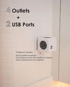 USB Wall Plug, Allocacoc PowerCube |Original|, 4 Outlets and 2 USB Ports, Cell Phone Charger, Power Adapter, Surge Protection, Compact for Travel, Home and Office, Space Saving, ETL Certified