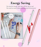 Stylus Pen for iPad, LUNTAK Stylus Pens for Apple/iPhone/Ipad pro/Mini/Air/Android/Microsoft/Surface All Capacitive Touch Screens Universal with 4 Replacement Tips (2 Pcs, Pink and Silver)