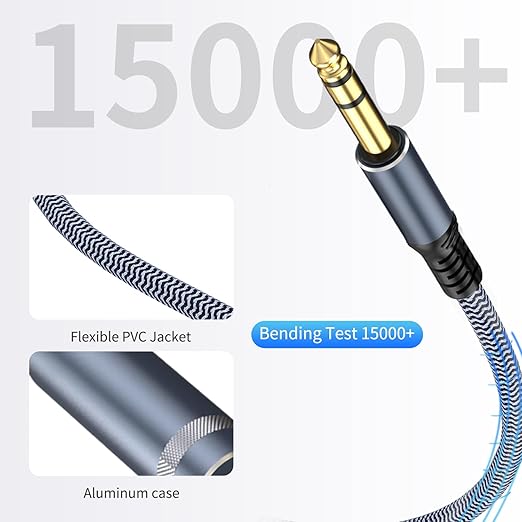 1/4 inch Extension Cable 40ft, 1/4"" inch Male to Female Stereo Headphone Guitar Extension Cable, Quarter inch Headphone Extension Cable, Grey