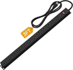12 Outlet Long Power Strip Surge Protector with 2100 Joules, 3FT Power Cord, Wide Spaced Outlet Power Bar, Overload Protection Switch, Industrial Heavy Duty for Work Bench, Shop, Garage (Black)
