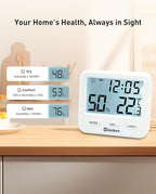 Wisebee Digital Indoor Hygrometer Thermometer, 2.9" Backlit Temperature Humidity Sensor Monitor for Baby Rooms, Home, Office, 1 Pack (White)