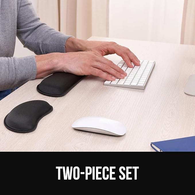 GORILLA GRIP Silky Gel Memory Foam Wrist Rest for Computer Keyboard, Mouse, Foldable Design for Typing Pain Relief, Desk Pads Support Hand and Arm, Mousepad, Stain Resistant, 2 Piece Pad, Jet Black